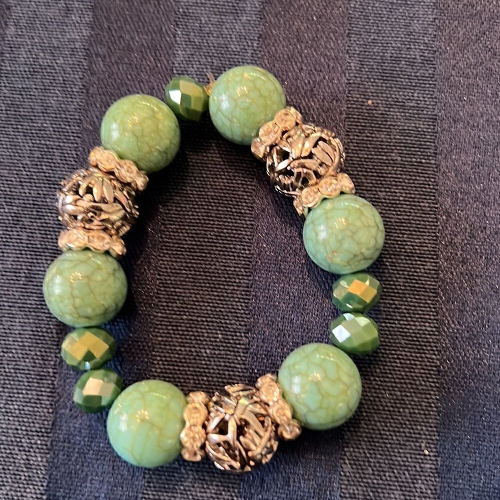 NWT Angelas Designs handmade Turquoise silver crystal & clear beaded bracelets - Picture 9 of 10